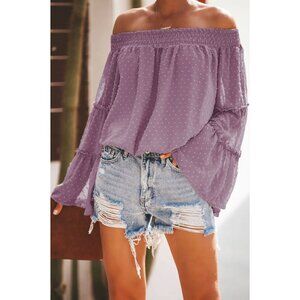 Lavender Purple Off The Shoulder Blouson Top Bell Sleeves Size S Shirt Blouse